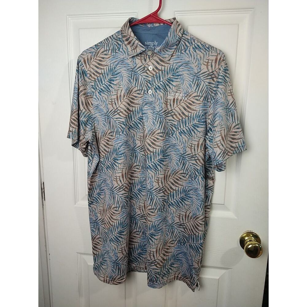 Simply Southern Men's M Polo Three Button Palm Leaf Short Sleeve Casual Vacation